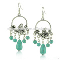 Retro New Trendy Bohemia Beaded Turquoise Alloy Pendant Fashion Earrings Jewelry For Woman SSEH040